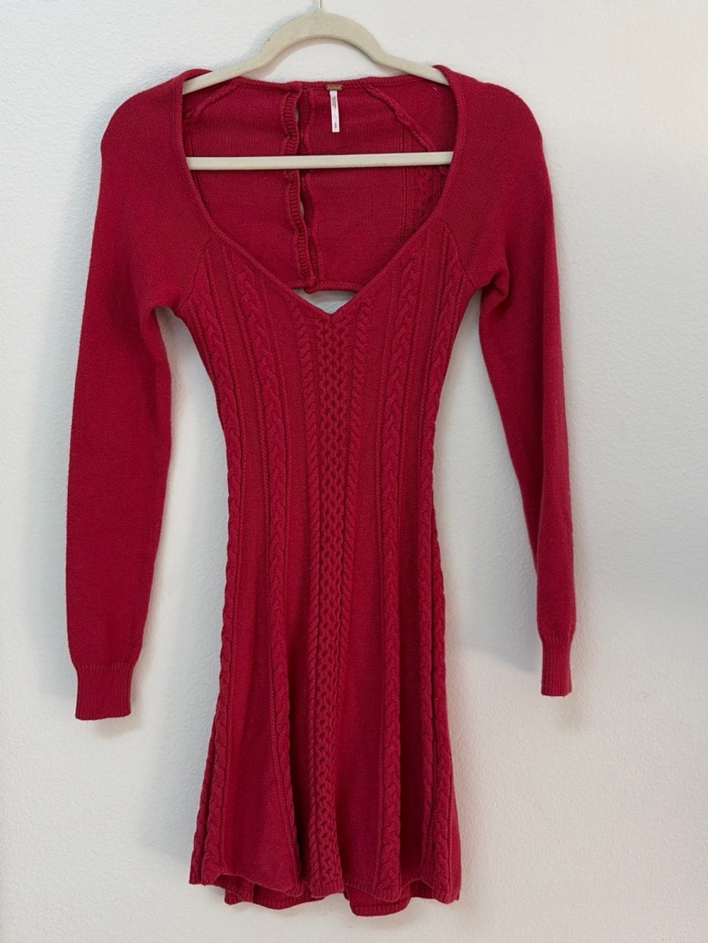 Free People Fitted Cable‑Knit V‑Neck Long Sleeve Dress